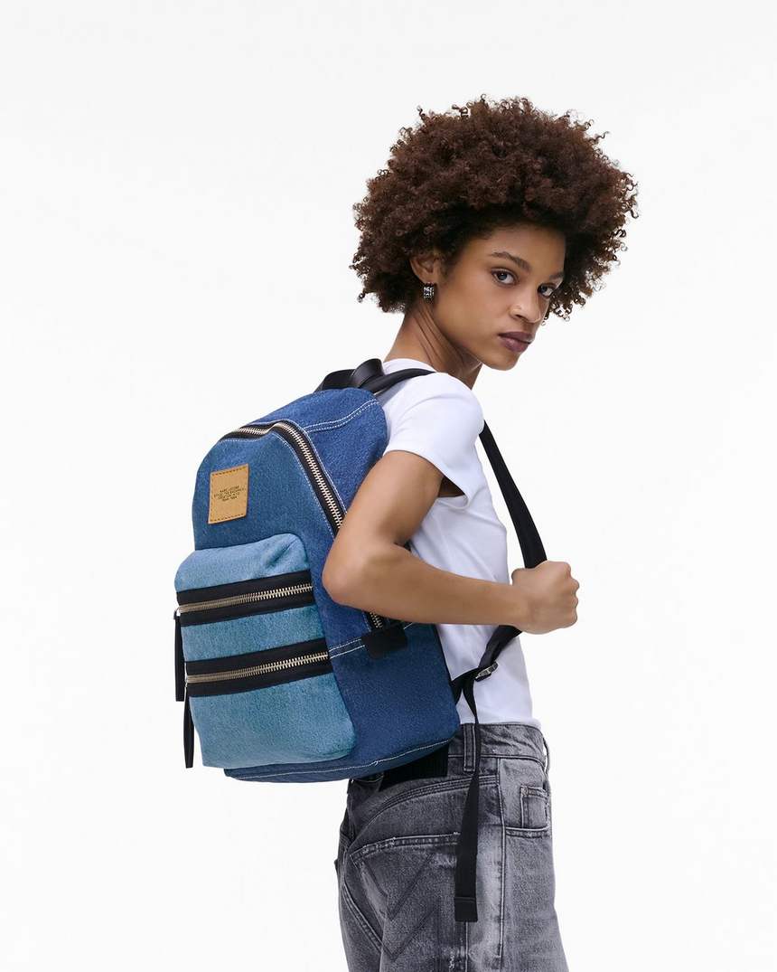 de biker colorblock denim large backpack