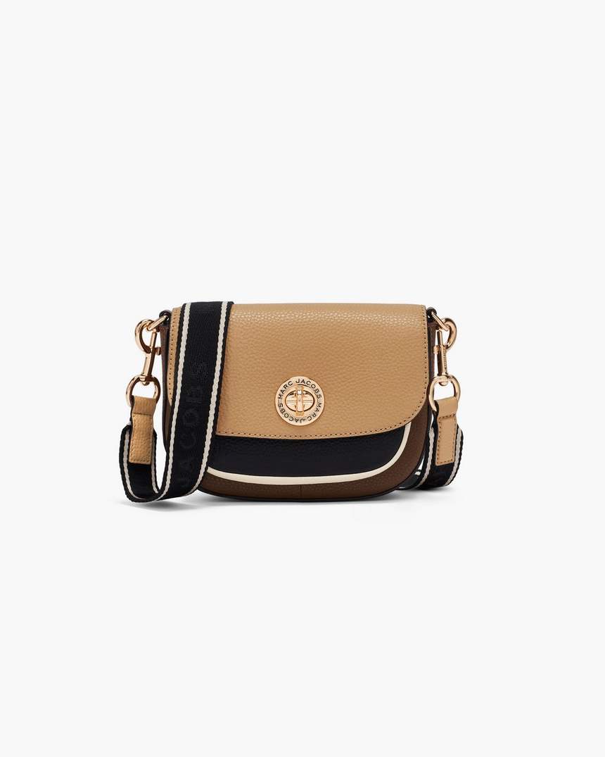kleine colorblock signet zadeltas met draaisluiting