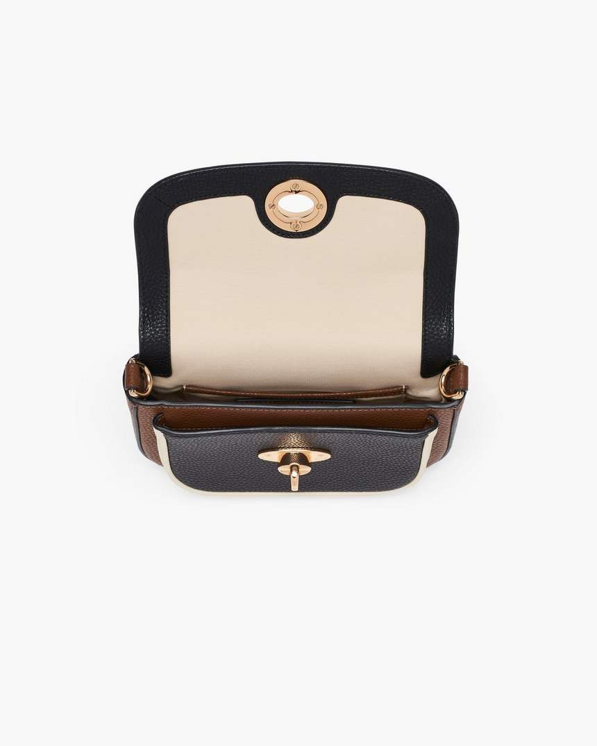 kleine colorblock signet zadeltas met draaisluiting