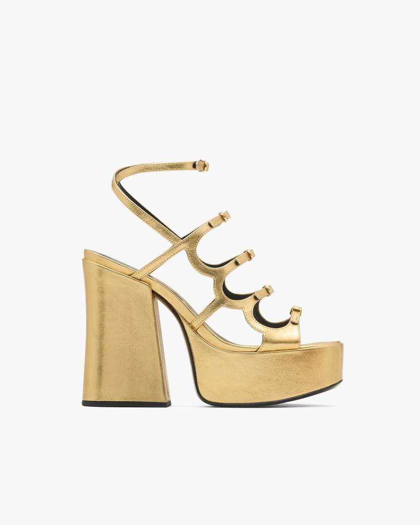 de metallic leren kiki platform sandaal