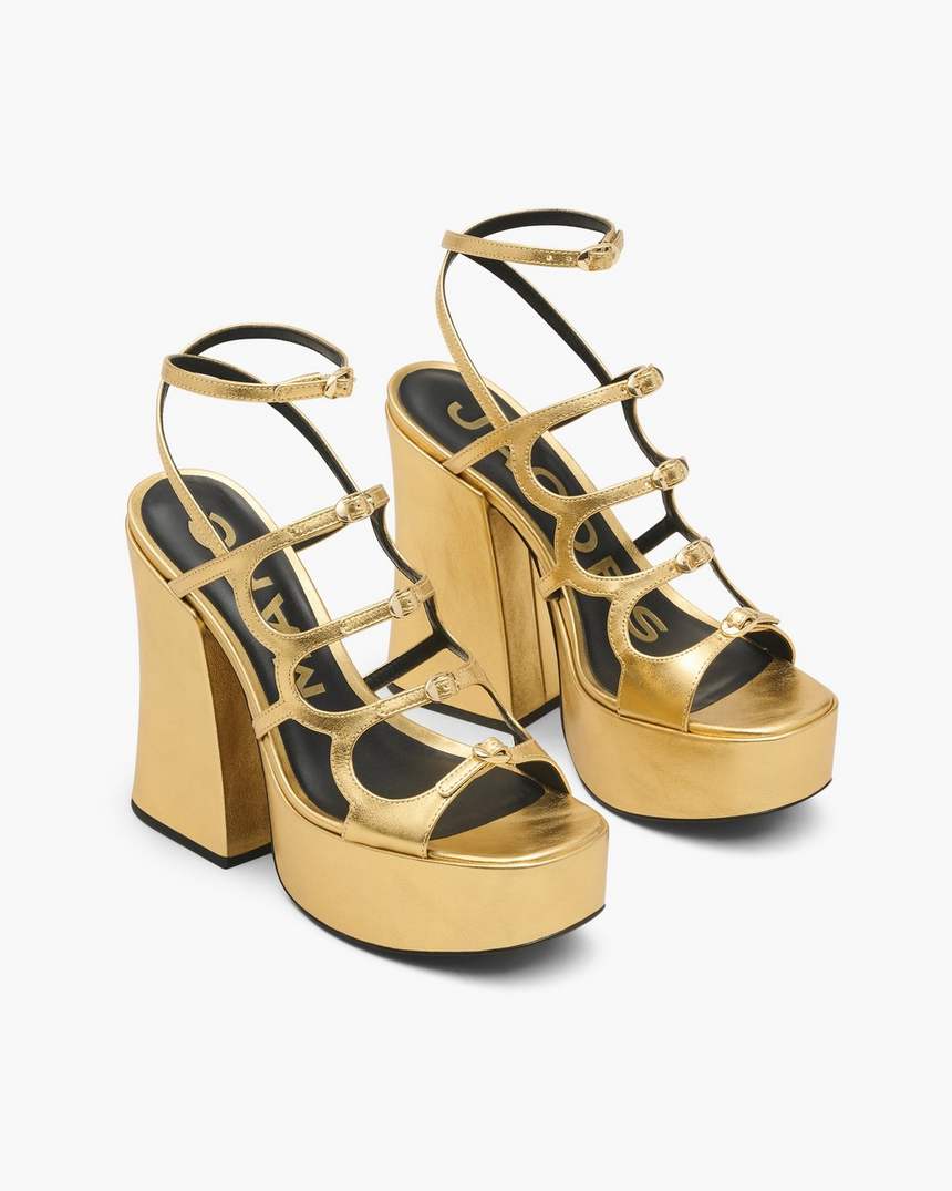de metallic leren kiki platform sandaal