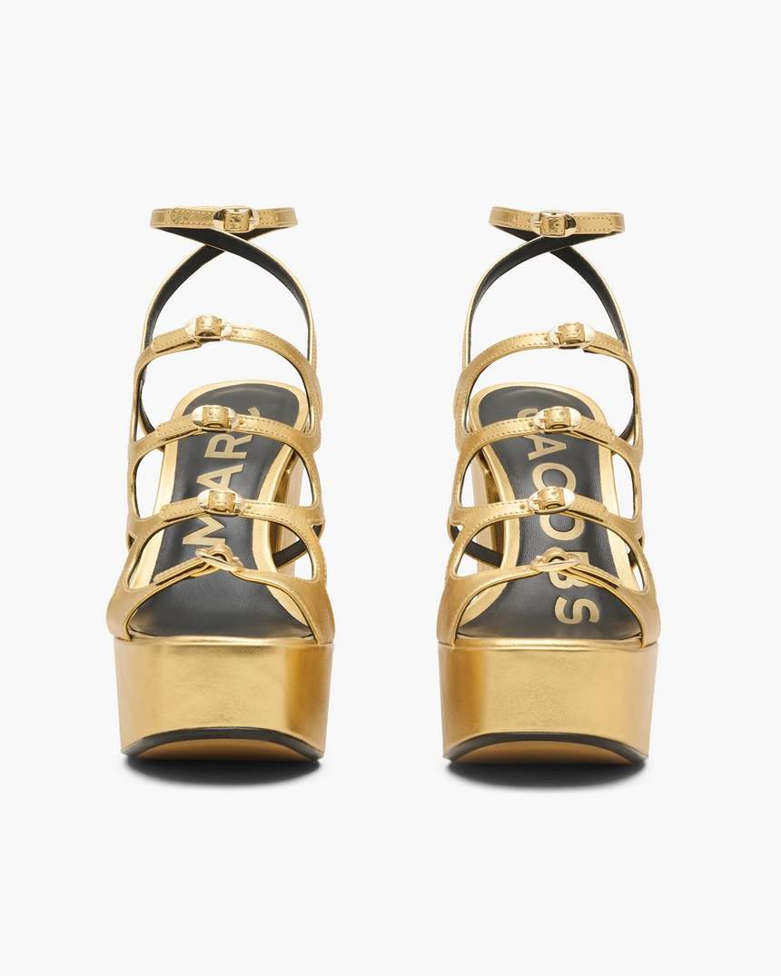 de metallic leren kiki platform sandaal
