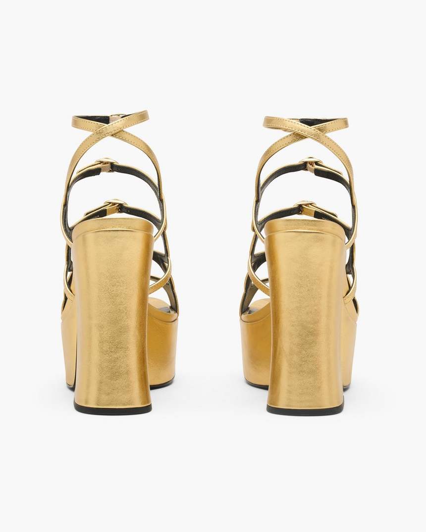 de metallic leren kiki platform sandaal