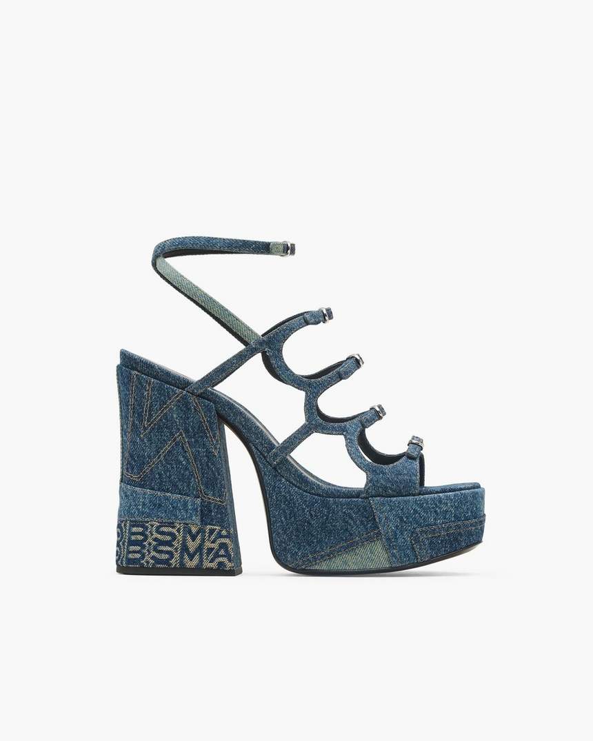 de gedeconstrueerde denim kiki platform sandaal