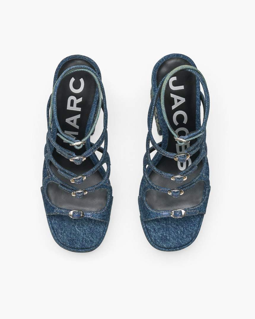 de gedeconstrueerde denim kiki platform sandaal