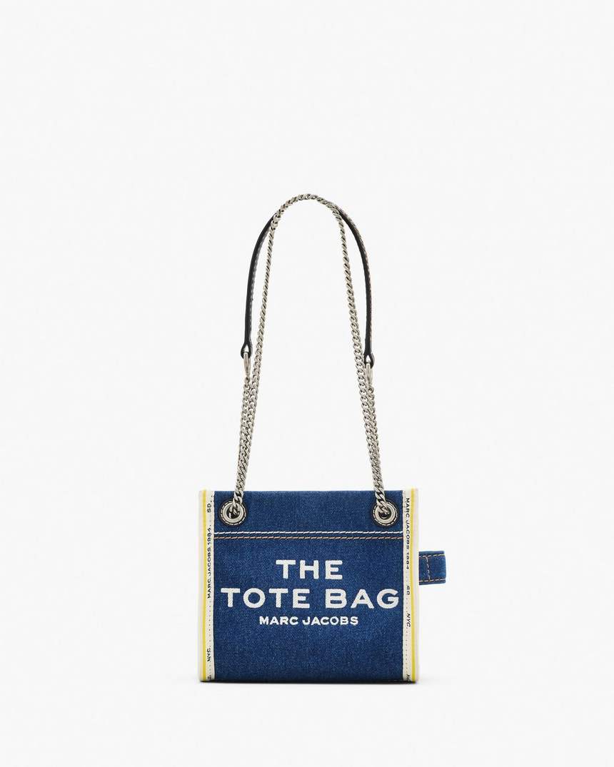 de denim crossbodytas met ketting