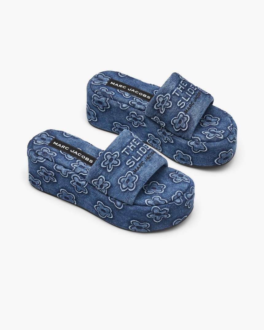 de puffy daisy denim platform sandaal