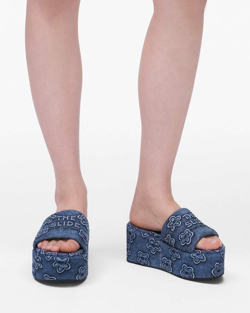 de puffy daisy denim platform sandaal