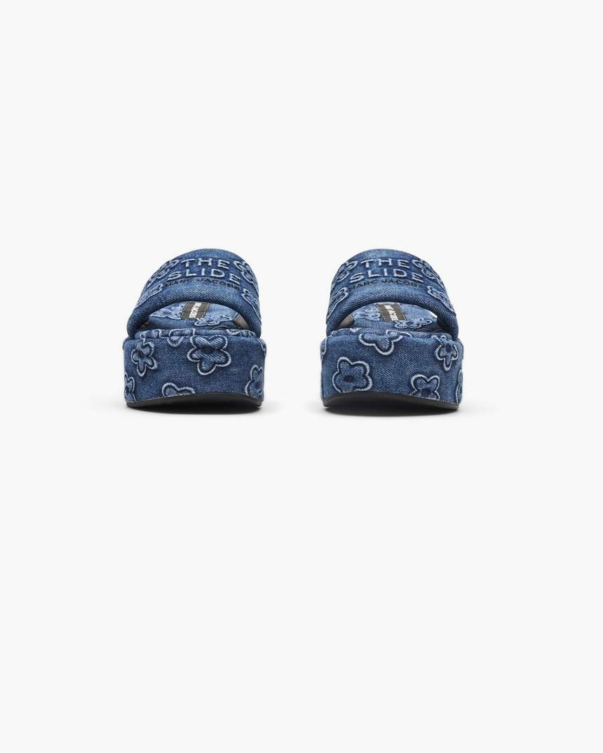 de puffy daisy denim platform sandaal