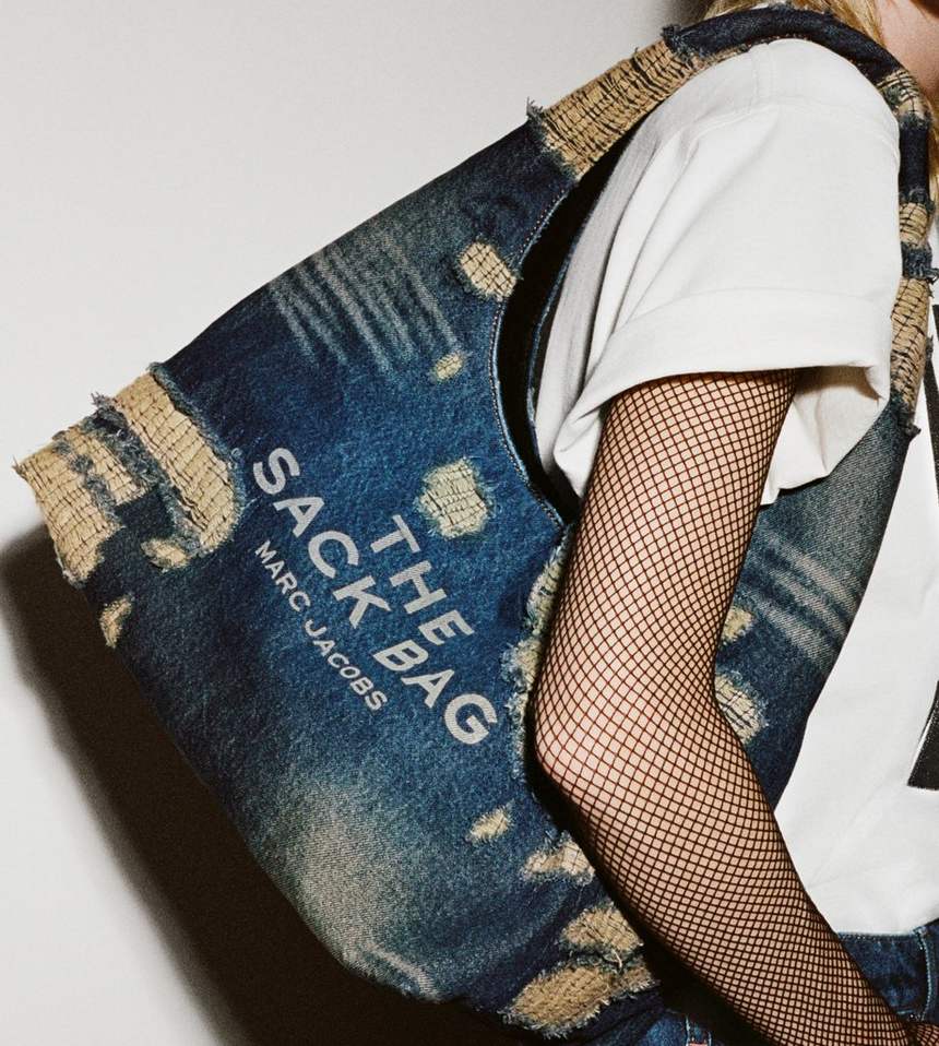 de rip and repair denim sack bag