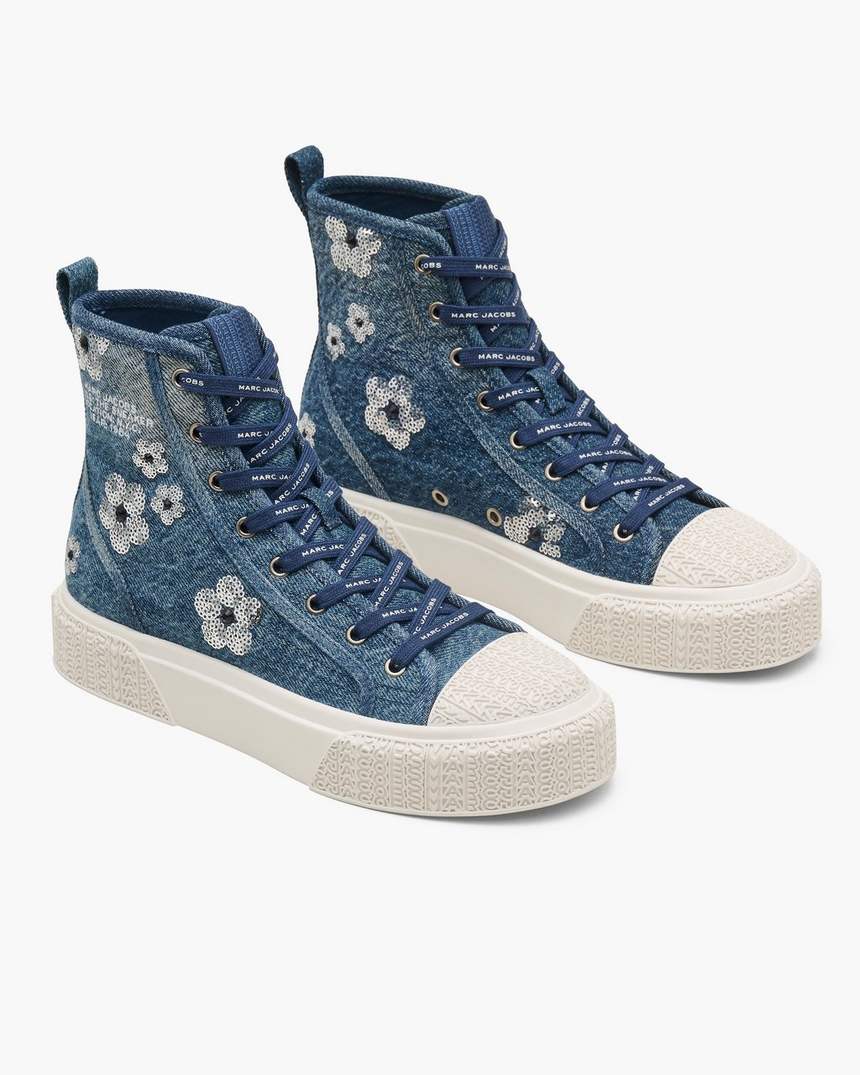 de sequin daisy denim high top sneaker