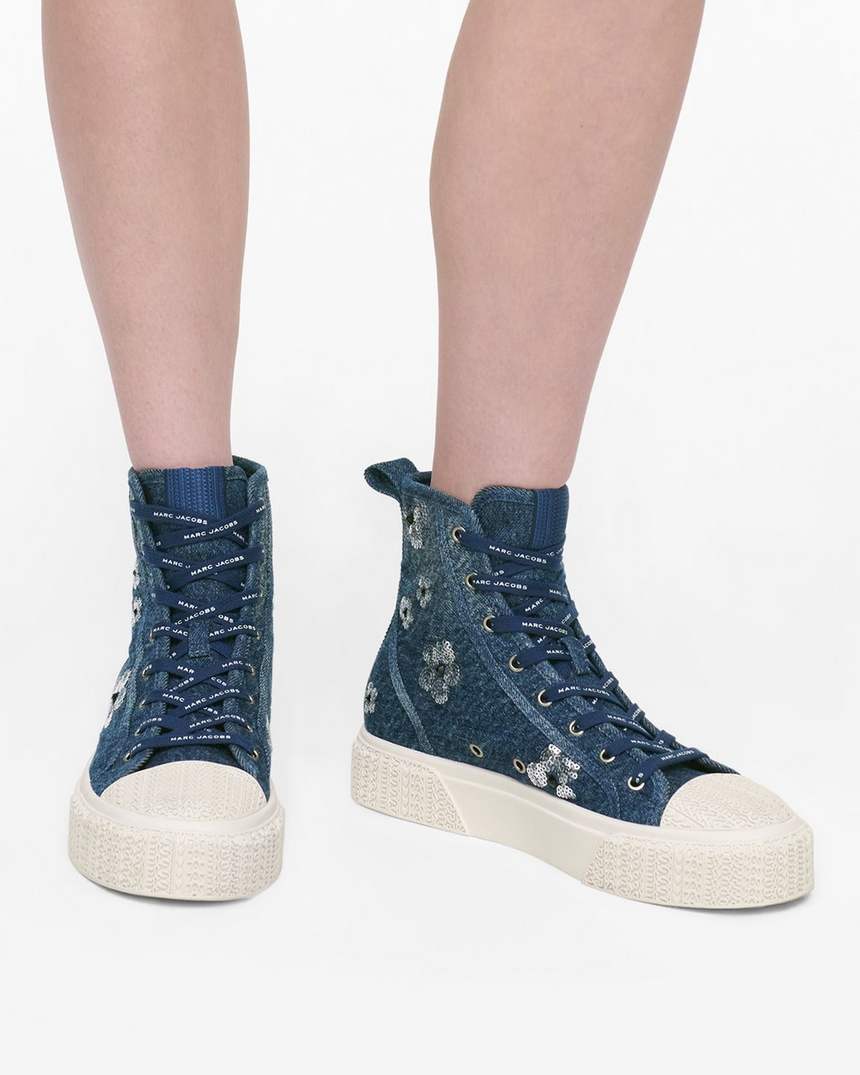 de sequin daisy denim high top sneaker