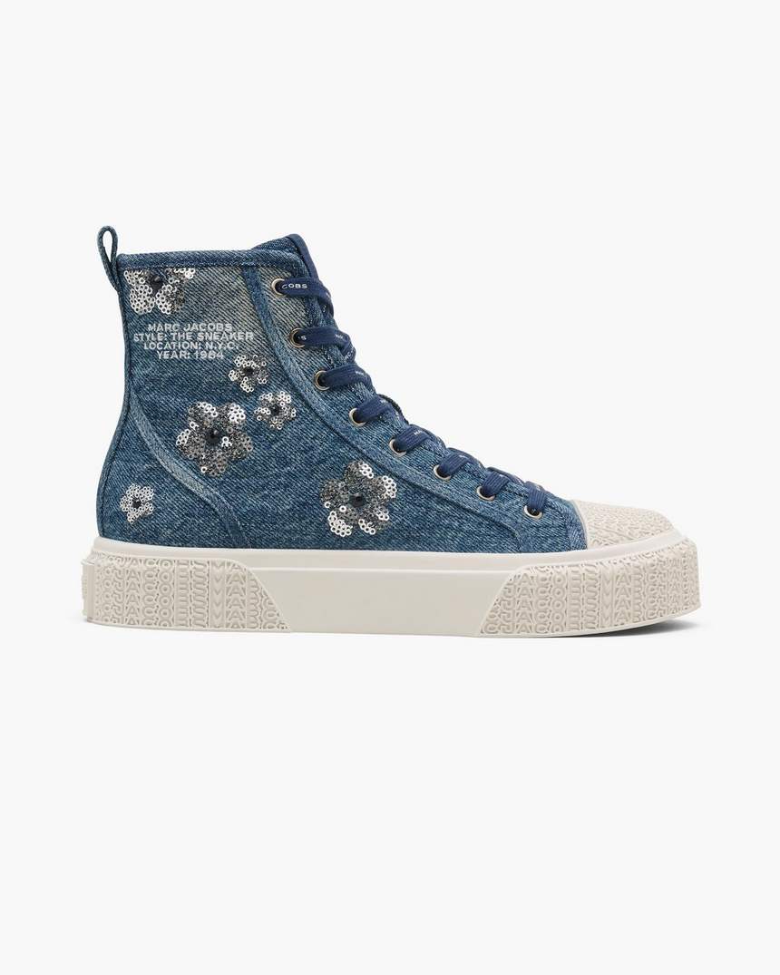 de sequin daisy denim high top sneaker