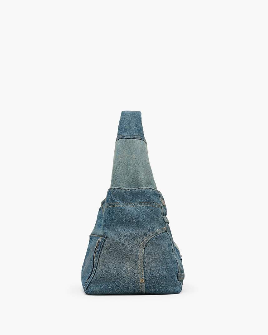 de gedemonteerde denim zaktas