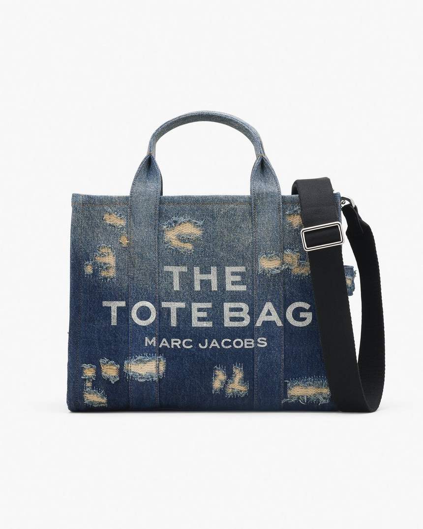 de rip and repair denim medium tote bag