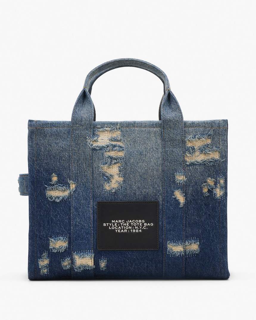 de rip and repair denim medium tote bag