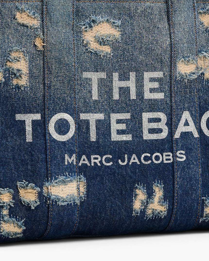 de rip and repair denim medium tote bag