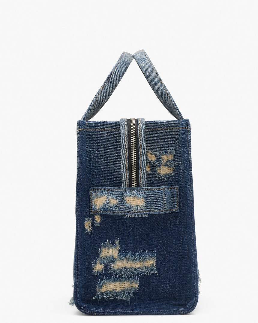 de rip and repair denim medium tote bag