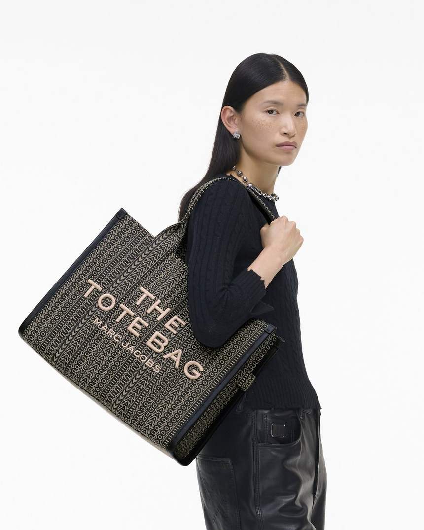 de monogram jacquard large tote bag