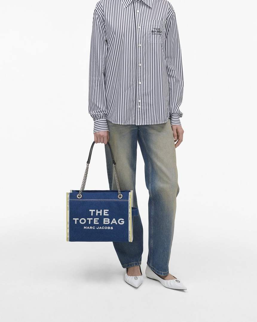 de denim chain medium tote bag