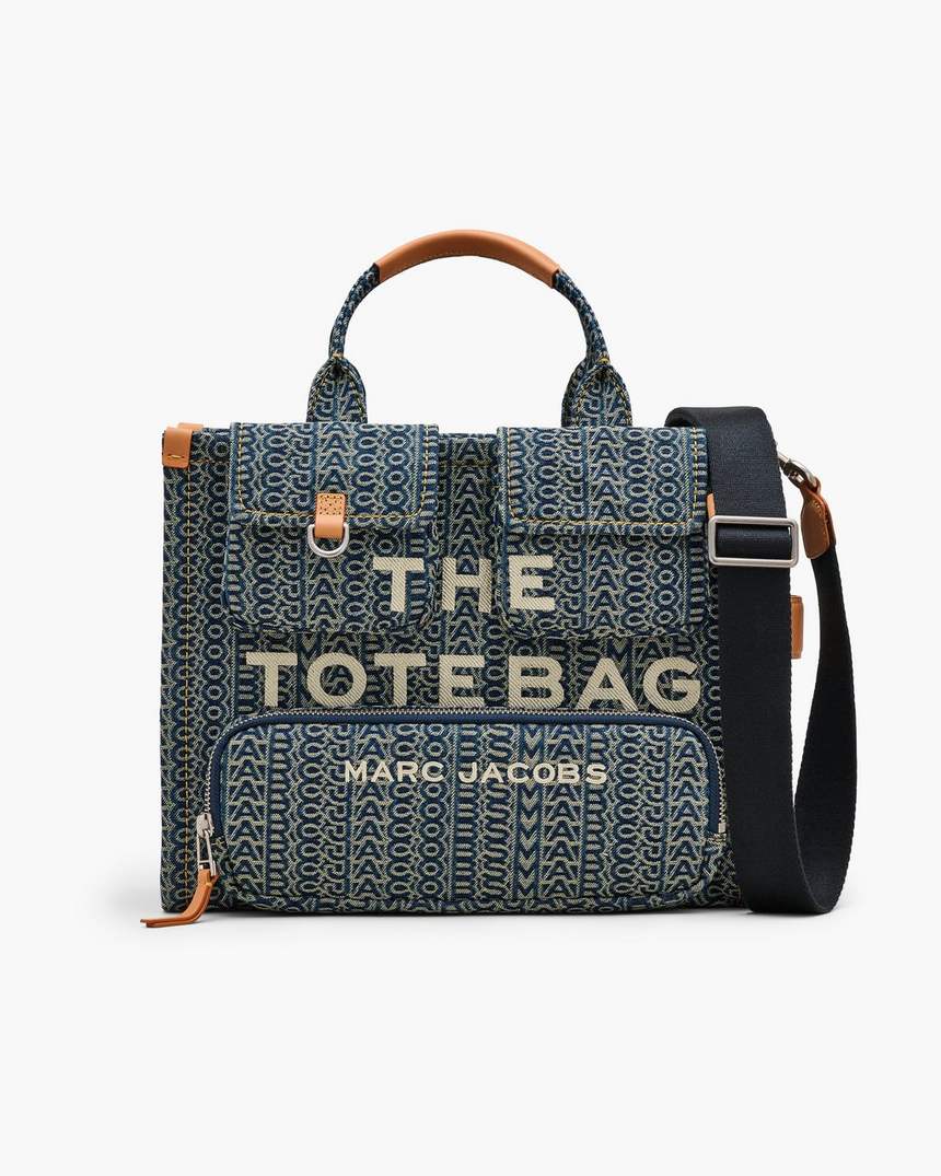 de cargo monogram denim medium tote bag