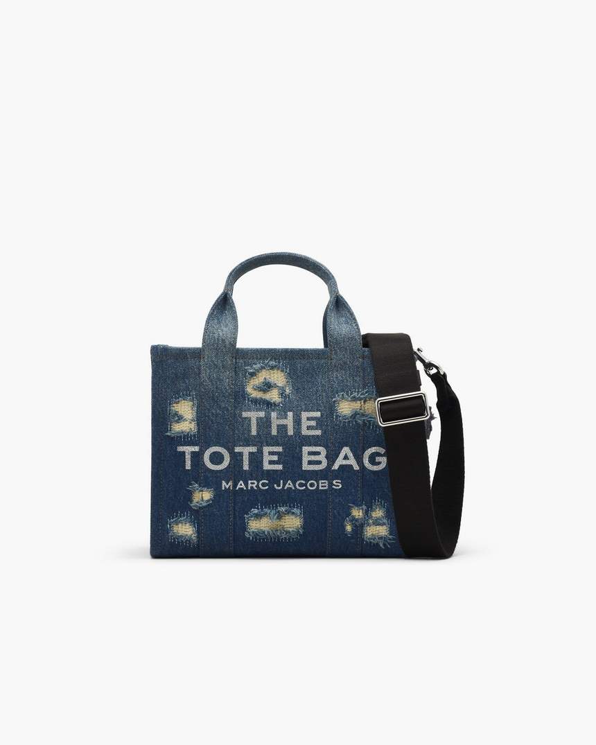 de rip and repair denim small tote bag