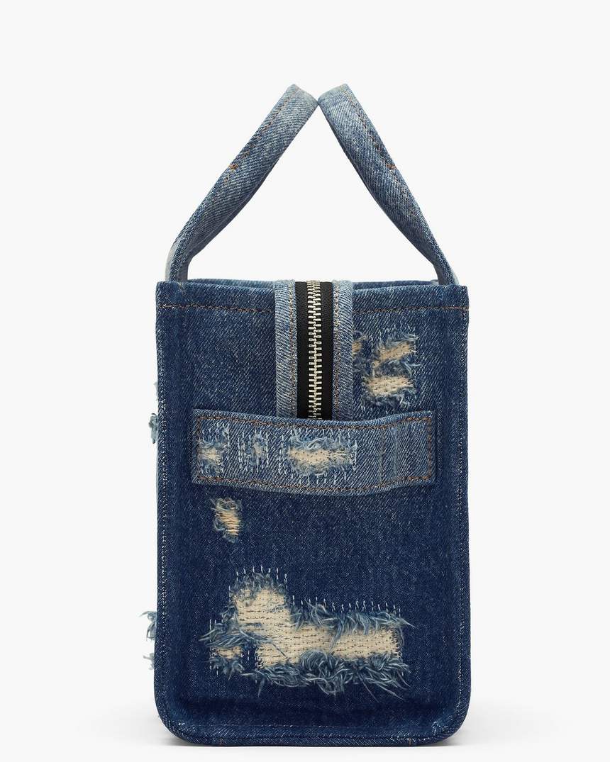de rip and repair denim small tote bag